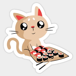 Cute Cat With Sushi Rolls Sticker